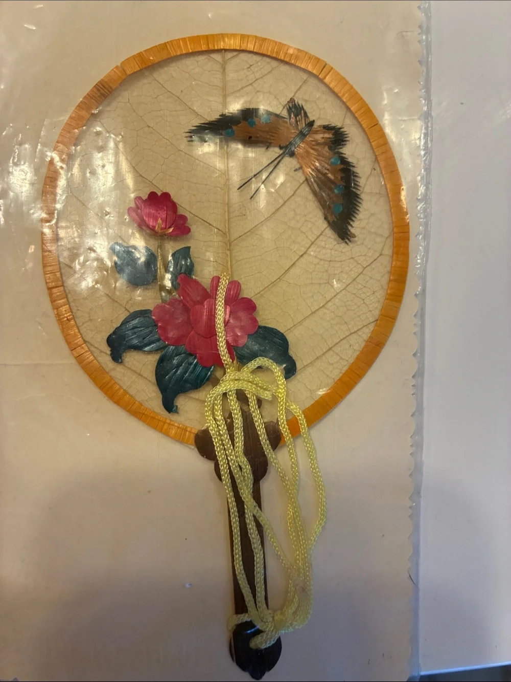 NWT Pink and yellow Decorative Butterfly Hand Fan - Home decor